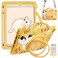 UUcovers Kids Case for iPad mini 7 A17 Pro 2024 iPad mini 6 2021 83 with Pencil HolderShoulder Strap 360 Rotating Ring HandleStand Soft Cover for iPad mini 7th6th Generation Yellow Cat