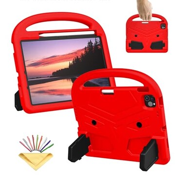 UUcovers Kids Case for Apple iPad Air 11inch M3 2025 M2 2024 with Pencil HolderHandleKickstand Lightweight Soft EVA Foam Shockproof Stand Tablet Cover for iPad Air 11 M3M2 Red Bird