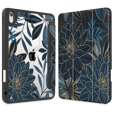Tuiklol Case for iPad 11 inch A16 Chip 2025 Generation 11th iPad 109 inch 2022 10th Gen Buit in Pencil Holder with Shockproof Cover Clear Transparent Back Shell Auto WakeSleep Black Flower