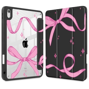 Tuiklol Case for iPad 11 inch A16 Chip 2025 Generation 11th iPad 109 inch 2022 10th Gen Buit in Pencil Holder with Shockproof Cover Clear Transparent Back Shell Auto WakeSleep BowBlack