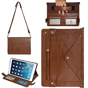 Techcircle Handbag Case for Apple iPad 5iPad 6 97 iPad Air 1st2nd Generation Cases Folio Stand Crossbody Wallet Case with Pencil Holder Hand Strap Shoulder Strap Soft Protective Cover Coffee