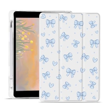 JOYLAND Cute Blue Bowknot Case for iPad A16 11th Generation 2025 11iPad 10th Generation 2022 109 with Pencil Holder Aesthetic Bow Girly White Cover Auto WakeSleep Foldable Shockproof Case