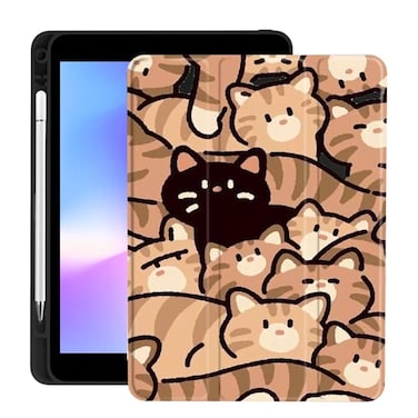 LuGeKe Cute Kawaii Cat Case for iPad 10th Generation Case 109 Inch 2022 with Pencil Holder Foldable Black Leather Cover Case Support Auto Sleep Wake