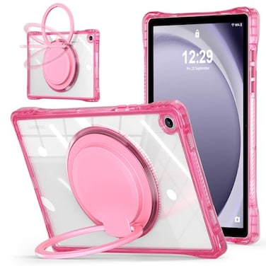 MEEgoodo Case for Samsung Galaxy Tab A9 Plus 11 inch 2024 2023 Fit Model SMX210X216X218 A9 Tablet Cases with Soft TPU Transparent Acrylic Back Cover Rotating Stand Pink