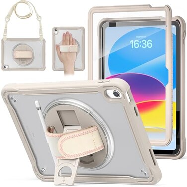 BRAECNstock case for iPad A16 11th10th Generation 11109 inch 20252022Rugged Shockproof Protective Cover with 360 Rotating Hand StrapStandScreen ProtectorPencil HolderKhaki