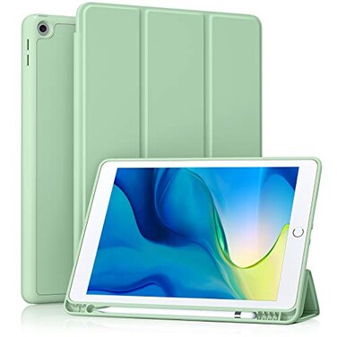 Akkerds Case Compatible with iPad 102 Inch 202120202019 for iPad 9th8th7th Generation Case with Pencil Holder Protective with Soft TPU Back Auto SleepWake Cover Matcha Green