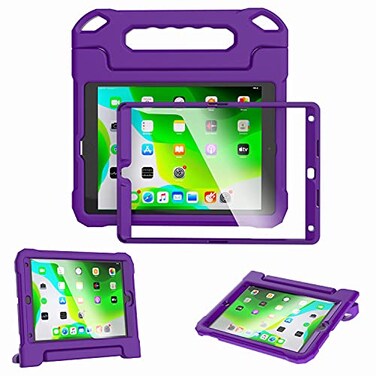 A ADENK Kids Case for iPad 102 9th8th7th Generation 202120202019 with Builtin Screen Protector Shockproof Lightweight Handle Stand Kids Case for iPad 102 2021 Tablet Cover Purple