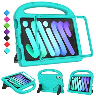 MOXOTEK Kids Case for iPad mini 7 A17 Pro 2024 Mini 6 2021 iPad mini 7th6th Generation Case with Screen Protector Durable Shockproof Handle Stand Protective Cover for iPad 83 Cyan