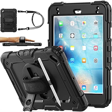 SEYMAC stock Case for iPad mini 54 with Screen Protector Pencil Holder 360 Rotating Hand Strap Stand DropProof Case for iPad mini 5th4th Generation 79 inch Black