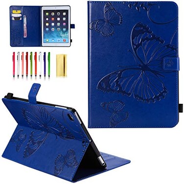 UUCOVERS for iPad 6th5th Generation 97 Case 20182017 for iPad Air 2Air 1 with StandPencil HolderPocket Auto WakeSleep Embossed Smart Cover for iPad 97 inchAir 2nd1st Gen Blue Butterfly