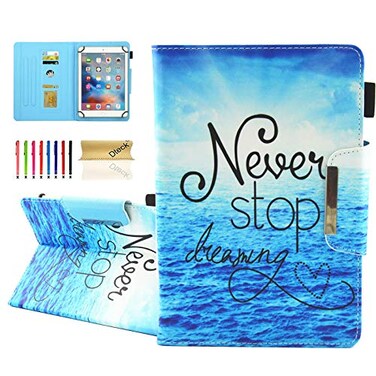 Dteck Universal Case for Android 11 12 13 Tablet 10 10 Galaxy Tab 96 97 101 104 105 Tab M10 10 103 InchFire HD 10 101 Protective Folio Cute Case with View StandCard Slots Never Stop