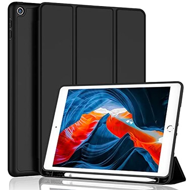 iMieet iPad 9th Generation Case 2021iPad 8th Generation Case 2020 102 Inch with Pencil Holder iPad 7th Gen 2019 Case with Soft Baby Skin Silicone Back Auto WakeSleep Cover Black