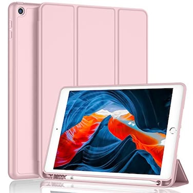 iMieet iPad 9th Generation Case 2021iPad 8th Generation Case 2020 102 Inch with Pencil Holder iPad 7th Gen 2019 Case with Soft Baby Skin Silicone Back Auto WakeSleep Cover Pink