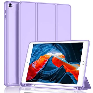 iMieet iPad 9th Generation Case 2021iPad 8th Generation Case 2020 102 Inch with Pencil Holder iPad 7th Gen 2019 Case with Soft Baby Skin Silicone Back Auto WakeSleep Cover Clove Purple