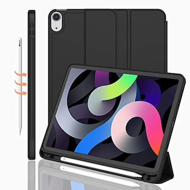 iMieet iPad Air 11 Inch Case M4M3M2202620252024 iPad Air 5th4th Generation Case 20222020 109 Inch with Pencil HolderTrifold Stand Smart Case with Soft TPU BackBlack