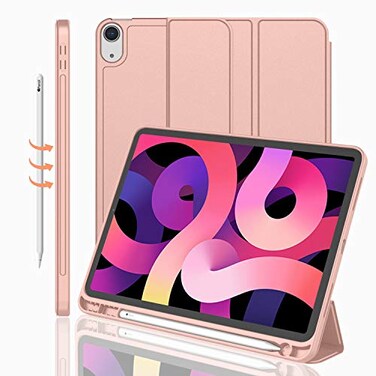 iMieet iPad Air 11 Inch Case M4M3M2202620252024 iPad Air 5th4th Generation Case 20222020 109 Inch with Pencil HolderTrifold Stand Smart Case with Soft TPU BackRose Gold