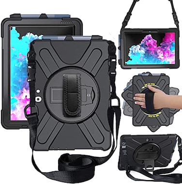 DreamerX for Microsoft Surface Go 4321 Case 2023202120202018 Heavy Duty Military Grade Rugged Shockproof Kids Friendly Drop Protection Cover wRotating Stand Hand Strap Shoulder Strap Black