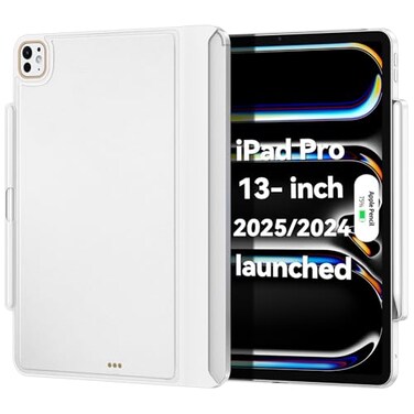 Matekxy MagicKeyboard Compatible Case for iPad Pro 13 inch M4M5 20242025 Cover with Apple Pencil Holder for Smart MagicKeyboard Folio Slim Durability with Durable Leather Keyboard Not Included White