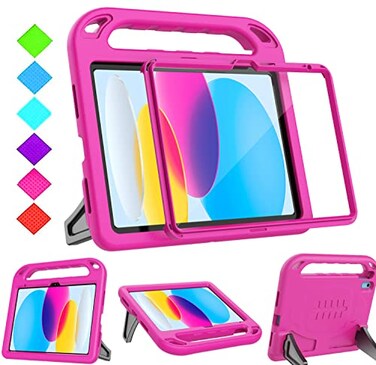 BMOUO Kids Case for iPad 11th Generation A16 11 Inch 2025iPad 10th Generation 109 2022 with Builtin Screen Protector Shockproof Handle Stand iPad 11th10th Generation Case for Kids Rose