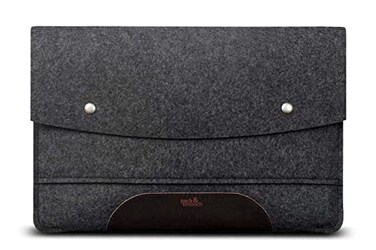 PackSmooch Pack Smooch Designed for for iPad ProAir 13 129 Original Keyboard Sleeve Case 100 Wool Felt VegetableTanned Leather Handmade in Germany Color AnthraciteDark Brown
