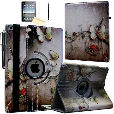 JYtrend Smart Case for iPad 5th 6th Generation 97 with Pencil Holder Rotating Stand Magnetic Auto Wake UpSleep Cover for 20172018 iPad 97 Model A1893 A1954 A1822 A1823 Butterfly Flower