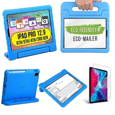 Cooper Dynamo iPad Pro 129 Case for Kids for iPad Pro 129 6th Generation Case 2022 Also Fits 5th4th3rd Gen 2021 2020 2018 Rugged Foam Magic Handle Stand Pencil Holder Candy Blue