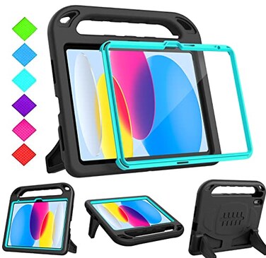 BMOUO Kids Case for iPad 11th Generation A16 11 Inch 2025iPad 10th Generation 109 2022 with Screen Protector Shockproof Handle Stand iPad 11th10th Generation Case for Kids Black Turquoise