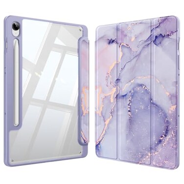 Fintie Hybrid Slim Case for Samsung Galaxy Tab S10 Lite S10 FE S9 FE 109 InchTab S9 11 Inch with S Pen Holder Shockproof Cover with Clear Transparent Back Shell Auto WakeSleep Lilac Marble