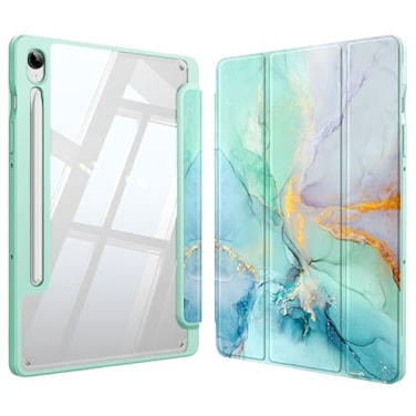 Fintie Hybrid Slim Case for Samsung Galaxy Tab S10 Lite S10 FE S9 FE 109 InchTab S9 11 Inch with S Pen Holder Shockproof Cover with Clear Transparent Back Shell Auto WakeSleep Emerald Marble