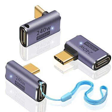 Duttek USB C 90 Degree Adapter 240W Fast Charging 40Gbps Data Transfer Male to Female USB C Right Angle Adapter Support Thunderbolt 43 Cable for Laptop Tablet and Phones 3 Pack