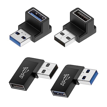 Xsusmdom 90 Degree USB 30 Male to Female Adapter 4 Pack Up and Down Left and Right Angle USB A Extender Connector for PC Laptop Hard Drive Keyboard USB A Charger Power Bank