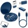 YANZIE USB Adapter Kit Travel Charging Organizer Case with USB C Micro USB and LightningCompatible Adapters SIM Card Holder Eject Pin and Phone Stand for Travel Office and Car Blue