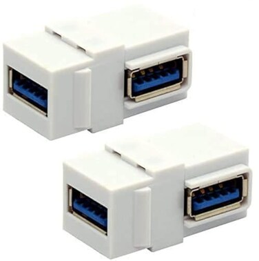 BSHTU 90 Degree USB 30 Keystone Jack Inserts Right Angle USB Cable Interface Coupler Female to Female Connector Extension for Wall Plate Outlet Panel 2 Packed WhiteUSB 30 90Angle