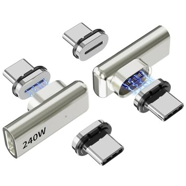 Tciogrxp 240W USB C Magnetic Adapter Right Angle 90 Degree USBC Male to Female Connector 40Gbps Data Transfer 4K Video Output Right Angle USBC Adapter for MacBook ProAir Steam Deck PS5