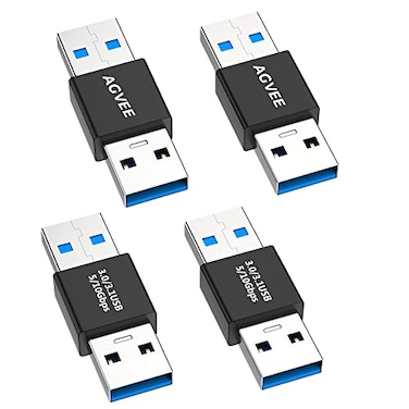 AGVEE 4 Pack USBA 30 Male to USBA Male Bidirectional Adapter USB 32 Gen 1 Coupler Extender Extension Converter Connector Black