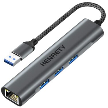 Henrety USB to Ethernet Adapter 4in1 Portable Data Hub USB Splitter USB 30 Expander with RJ45 Gigabit Ethernet LAN Network Adapter Support Windows 1081Mac OS Surface ProLinuxChromebook and More