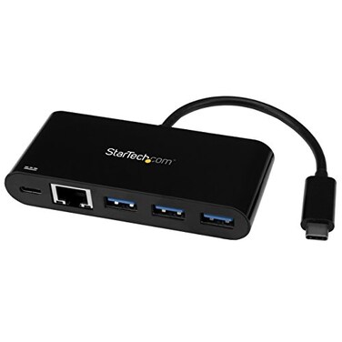 StarTech.com StarTechcom USB C to Ethernet Adapter 3 Port with Power Delivery USB PD Power Pass Through Charging USB C Adapter US1GC303APD Black