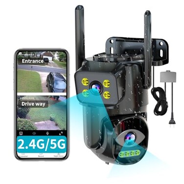 LETSCEE Dual Lens WiFi Security Camera Outdoor 24G5G PTZ Outdoor Plugin Camera Auto TrackingHome Security Surveillance SystemWiFiNight Vision724 Recording