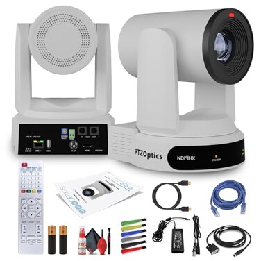 PTZOptics Move 4K SDIHDMIUSBIP PTZ Camera with 30x Optical Zoom White PT30X4KWHG3 Lens Cleaning Kit HDMI Cable Ethernet Cable Color Wire Ties