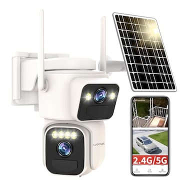 Luovisee Solar Security Cameras Outdoor Wireless 24G5G WiFi Cameras for Home Security Dual Lens PTZ Motion Zone 2Way Audio Night Vision Weatherproof SDCloud Storage