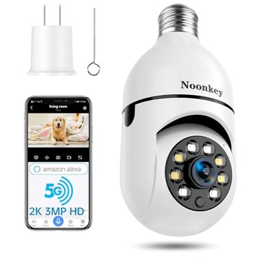 Noonkey 2K3MP Light Bulb Security Camera 5G 24GHz WiFi Alexa E27 360 Light Socket Camera for Outdoor Wireless WiFi Home IP Camera with Motion Tracking Alarm Color Night VisionTwoWay Talk