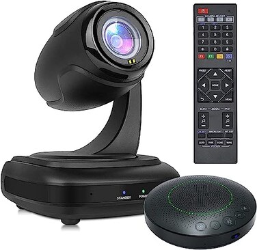 UcooQQ Conference Room Camera System WideAngle 1080P PTZ Webcam with Wireless Bluetooth Speakerphone 3X Optical Zoom AI Tracking Remote Control for Conferencing Worship Church Education Medical