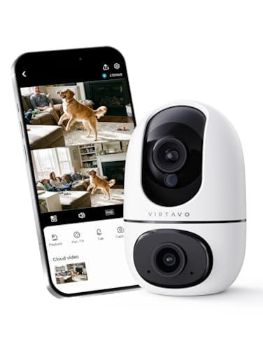 VIRTAVO XD1 Indoor Security WiFi Camera No Subscription Required DualLens 360 PTZ Baby Monitor Pet Cam Motion Tracking 2Way Audio Night VisionOptional CloudSD Storage Phone App Wired