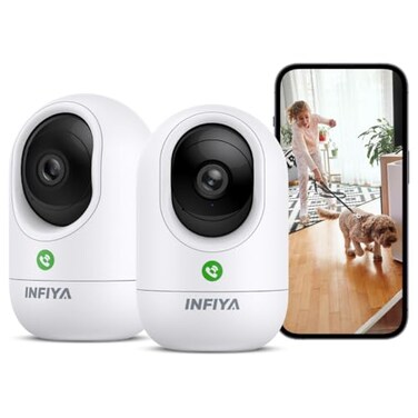 INFIYA 2K Indoor CameraOneTouch Call BabyElderly Monitor Pet Camera 360 PTZ Intelligent Tracking for Home Security Compatible with AlexaGoogle Home24GHz WiFi Only K7 2P