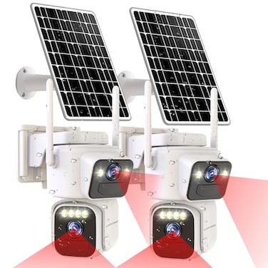 Luovisee Cameras for Home Security with Dual Lens24G5G WiFi Outdoor Camera Wireless Solar PoweredPIR AlarmColor Night Vision2Way AudioCloudSD StorageNo Month Fee2 Pack