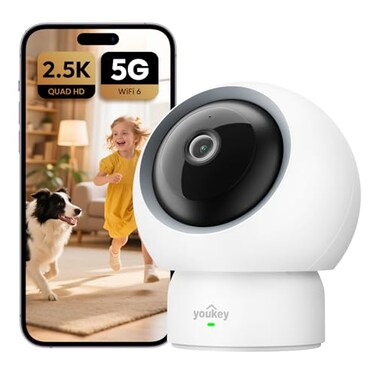 youkey 25K Indoor Camera No Monthly Fees PanTilt 360 DogPet Camera for Home Security with Phone App 5G24G WiFi 6 HumanPetBaby Crying Detection Auto Tracking TwoWay Audio Night Vision