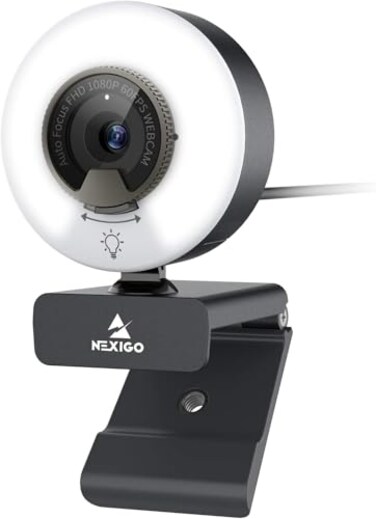 NexiGo N960E 1080P 60FPS Webcam with Light Software Included Fast AutoFocus Builtin Privacy Cover USB Web Camera Dual Stereo Microphone for Zoom Meeting Skype Teams Twitch