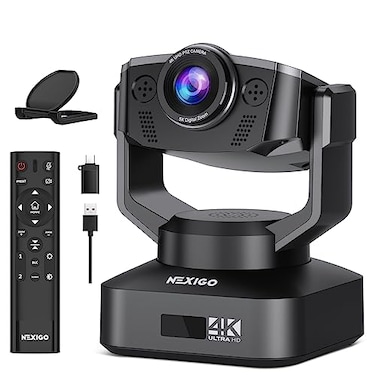 NexiGo Zoom N990 Gen 2 4K PTZ Webcam Video Conference Camera System with 5X Digital Zoom SonyStarvis Sensor Position Preset Dual Stereo Mics 35mm Audio Jacks for External Mics