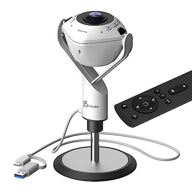 j5create 360 All Around AIPowered Conference Room Camera with Speakerphone SmartTracking AutoFraming Include a Remote Control JVU368