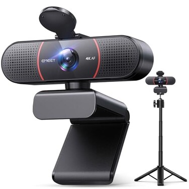 EMEET C960 4K Webcam with Tripod 4K UHD Sony Sensor 3 Adjustable Height Mini Tripod wPrivacy Cover PDAF Auto Focus Dual NoiseCancelling Mics Auto Light Correction Perfect for Online Meetings